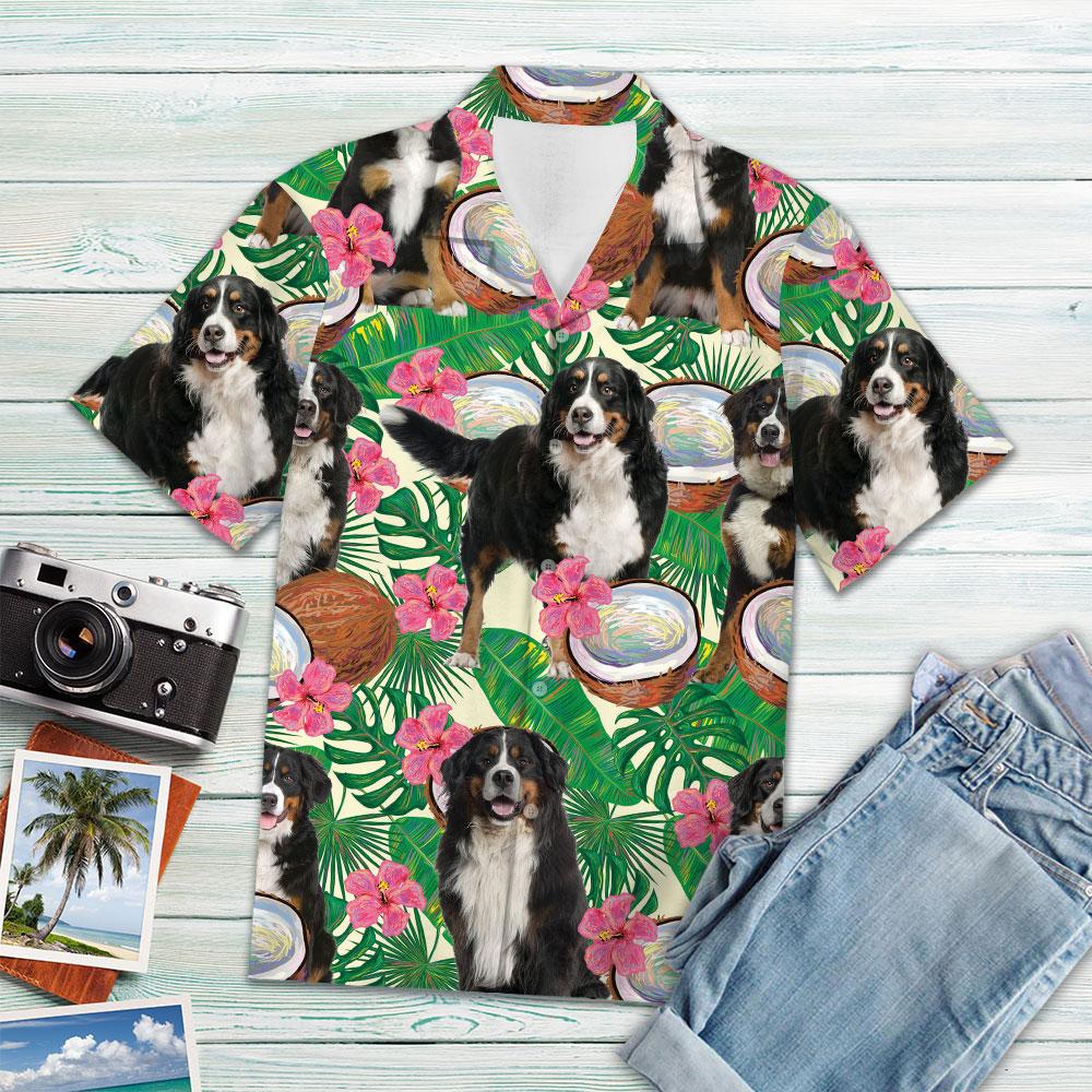 Bernese Mountain Dog Tropical Coconut Hawaiian Shirt, Short Sleeve Hawaiian Aloha Shirt HO2310