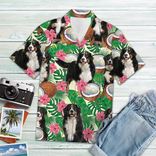 Bernese Mountain Dog Tropical Coconut Hawaiian Shirt, Short Sleeve Hawaiian Aloha Shirt HO2310