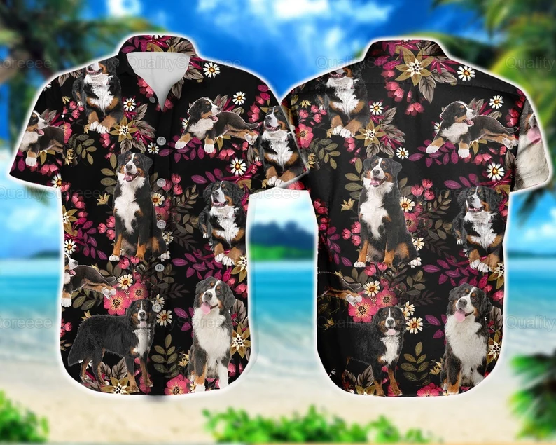 Bernese Mountain Hawaiian Shirt, Bernese Mountain Tropical Hawaiian Shirt, Bernese Mountain Dog Shirt HO2329