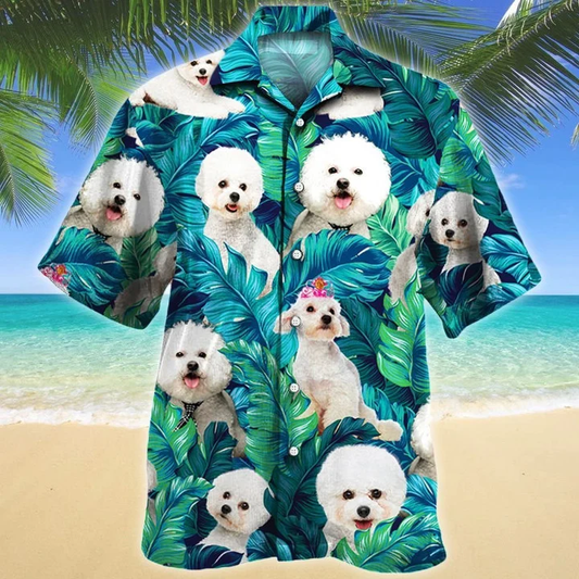 Bichon Frise Dog Tongue Out Tropical Leave Hawaiian Shirt HO1901