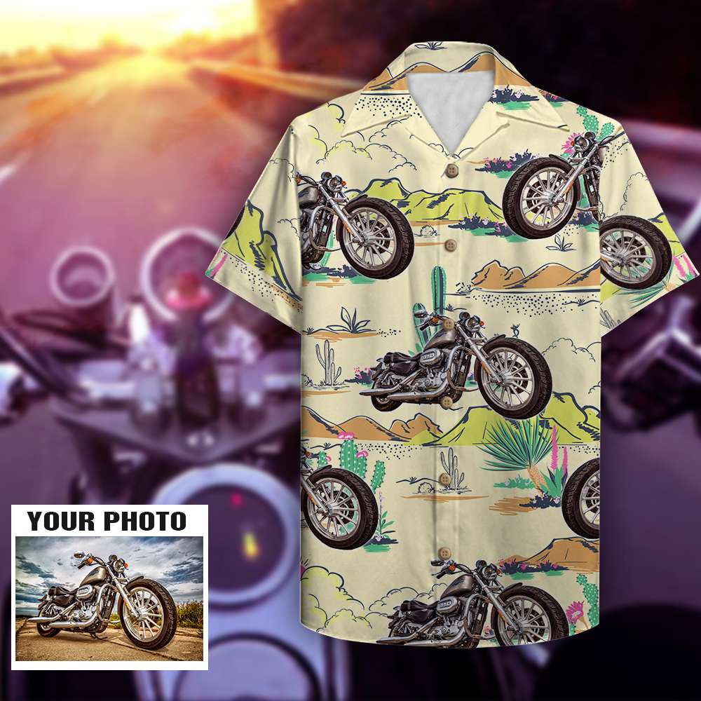 Biker Custom Photo Motorcycle Hawaiian Shirt, Aloha Shirt, Hawaiian Shirt for Men, Gift for Biker HO4288