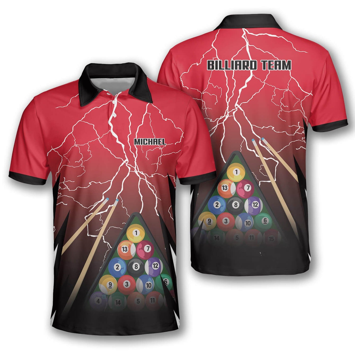 Lasfour Thunder Lightning Red Billiard Personalized Name Unisex Shirt BIA0488