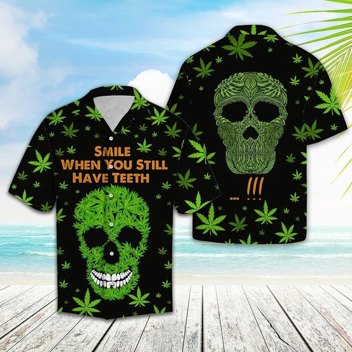 Cannabis Leaf Smile When You Still Have Teeth Hawaiian Shirt, Short Sleeve Hawaiian Aloha Shirt for men and women HO1834