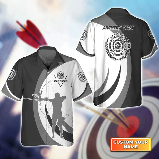 Lasfours Black And Grey Silhouette Archery Target Personalized Name 3D Hawaiian Shirt AA0142