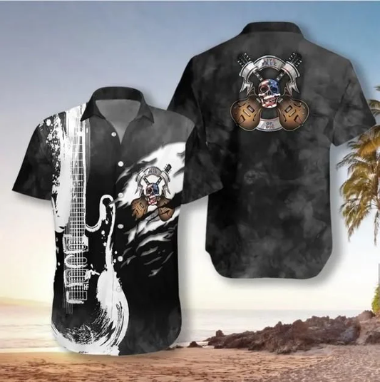 Black And White Electric Guitar Free Hawaiian Shirt HO1988