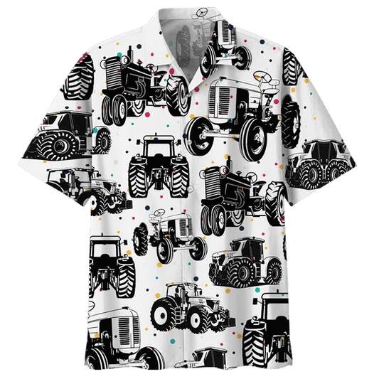Black And White Tractor Hawaiian Shirt, Farm aloha Hawaiian shirt for men, Women HO2389