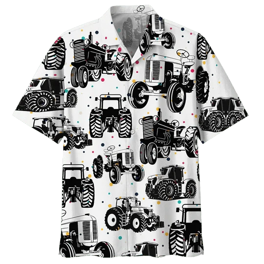 Black And White Tractor Background Design Hawaiian Shirt HO3246