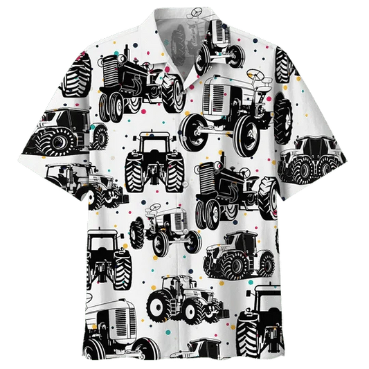 Black And White Tractor Background Design Hawaiian Shirt HO3804