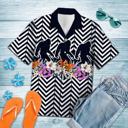 Black Bigfoot Walk On Flower Zigzag Pattern Hawaiian Shirt HO1820