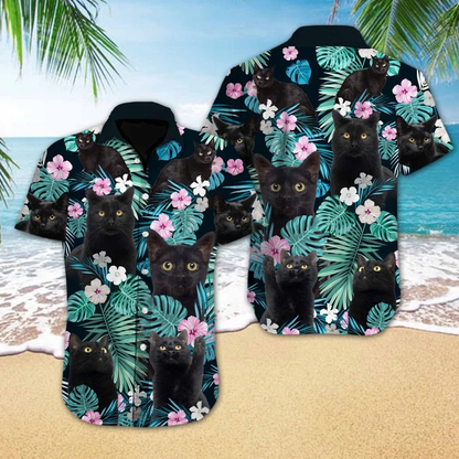 Black Cat Flower Spring Design Hawaiian Shirt HO2103