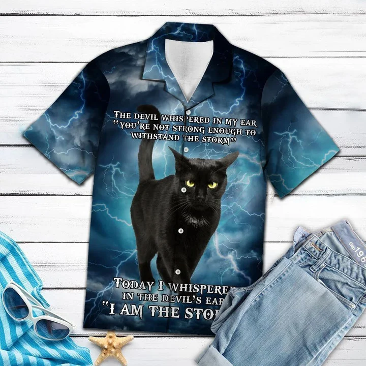 Black Cat I Am The Storm Pattern Hawaiian Shirt HO1893