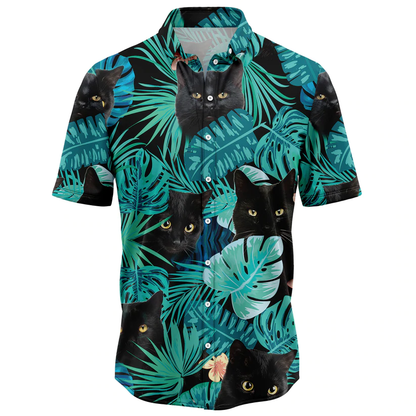 Black Cat Tropical Hawaiian Shirt, Summer Hawaiian Shirts for Men, women Aloha Beach Shirt HO1062