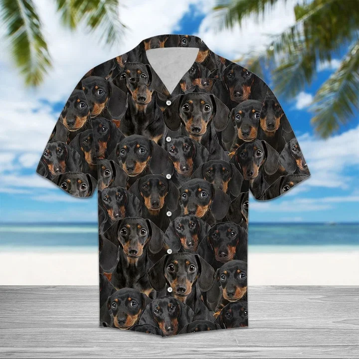 Black Dachshund Face At Home Hawaiian Shirt HO2062