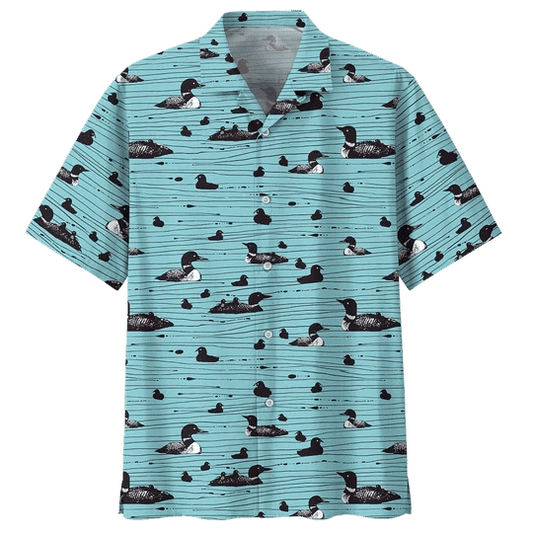Duck Hawaiian Shirt, Duck Button Up Shirt- Short Sleeve Summer Shirt, Black Duck Hawaiian Shirt HO2002