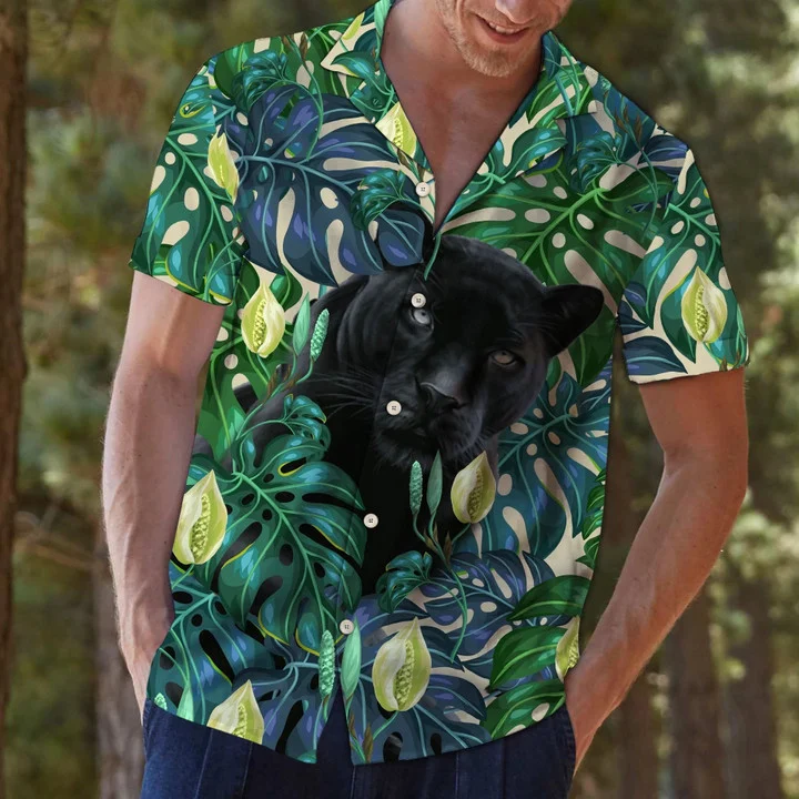 Black Panther Among Monstera Leaves Hawaiian Shirt HO1921