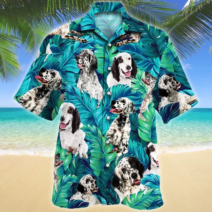 Blue And Green Theme English Setter Dog Lovers Hawaiian Shirt HO2130