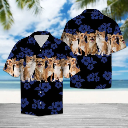 Blue Hibiscus With Chihuahua Dogs Hawaiian Shirt HO1400