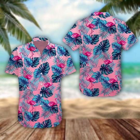 Blue Leave Flamingo Ornamental Design Hawaiian Shirt HO2189