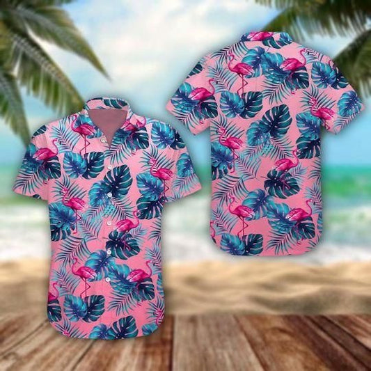 Blue Leave Flamingo Ornamental Design Hawaiian Shirt HO2189