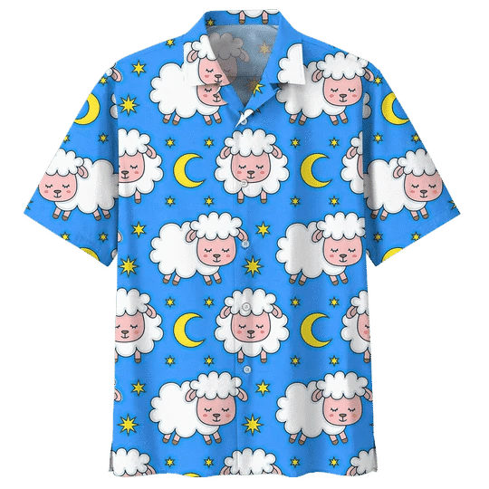 Blue Moon And Sheep Illustration Hawaiian Shirt HO2001