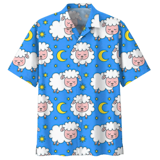 Blue Moon And Sheep Illustration Hawaiian Shirt HO2001