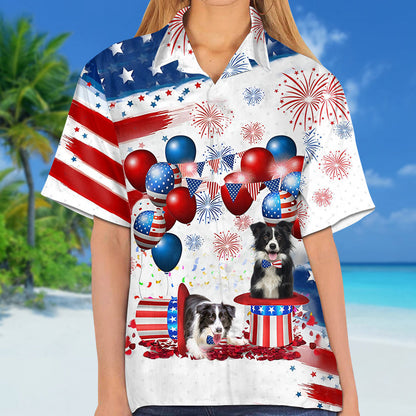 Border Collie Independence Day Hawaiian Shirt, Dog Hawaii Beach Shirt Short Sleeve For 4Th Of July HO3903