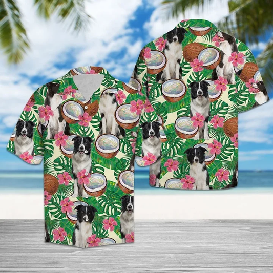 Border Collie Tropical Coconut Cut In Half Summer Vacation Pattern Hawaiian Shirt HO1755
