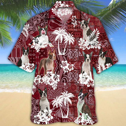 Boston Terrier Red Hawaiian Shirt, Gift for Dog Lover Shirts, Animal Summer Shirts, Hawaiian Shirt Men HO1275