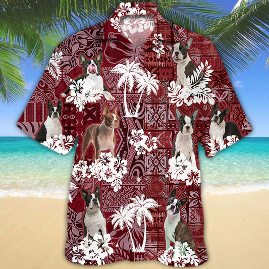 Boston Terrier Red Hawaiian Shirt, Gift for Dog Lover Shirts, Animal Summer Shirts, Hawaiian Shirt Men HO1275
