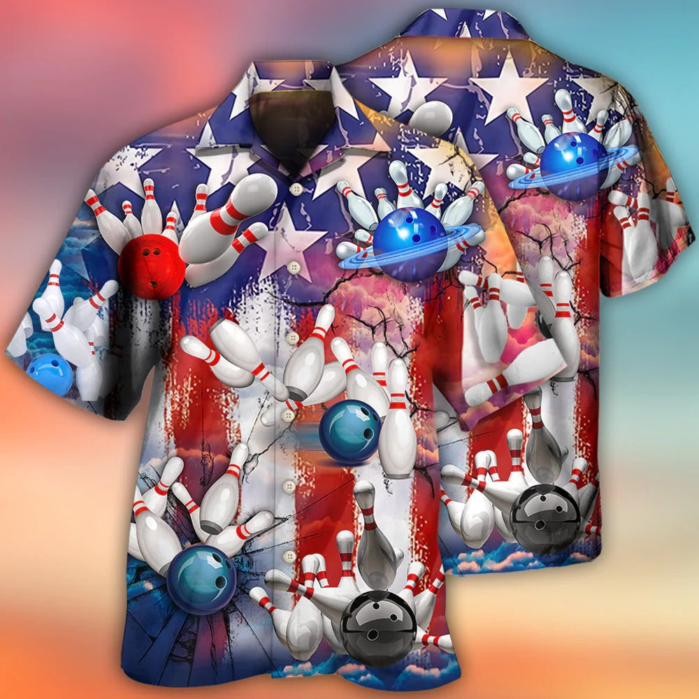 Patriotic Bowling Hawaiian Shirt, Bowling Hawaii Shirt American Flag Pattern HO4667