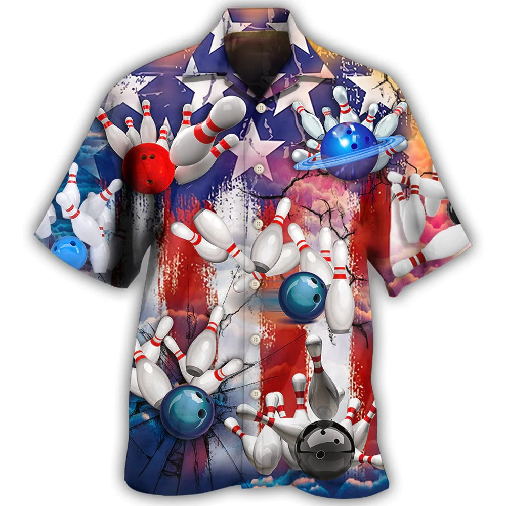 Patriotic Bowling Hawaiian Shirt, Bowling Hawaii Shirt American Flag Pattern HO4667