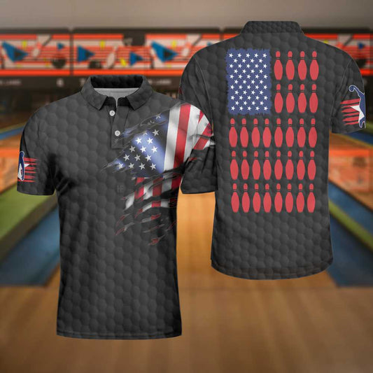 Custom American Flag Bowling Polo Long Shirts BO0299