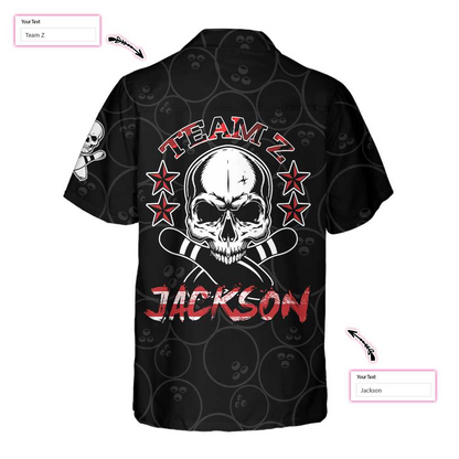 Bowling Skull Team Red Camouflage Custom Hawaiian Shirt, Personalized Bowling Shirt For Men & Women, Skull Hawaiian Shirt HO4036