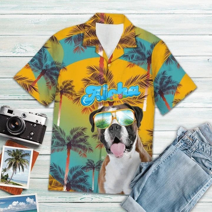 Boxer Aloha Summer Vacation Blue And Yellow Hawaiian Shirt, Short Sleeve Hawaiian Aloha Shirt for men and women HO1832