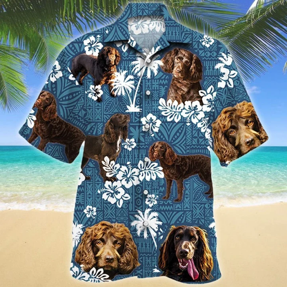 Boykin Spaniel Dog Keep The House Blue Tribal Pattern Hawaiian Shirt HO1869