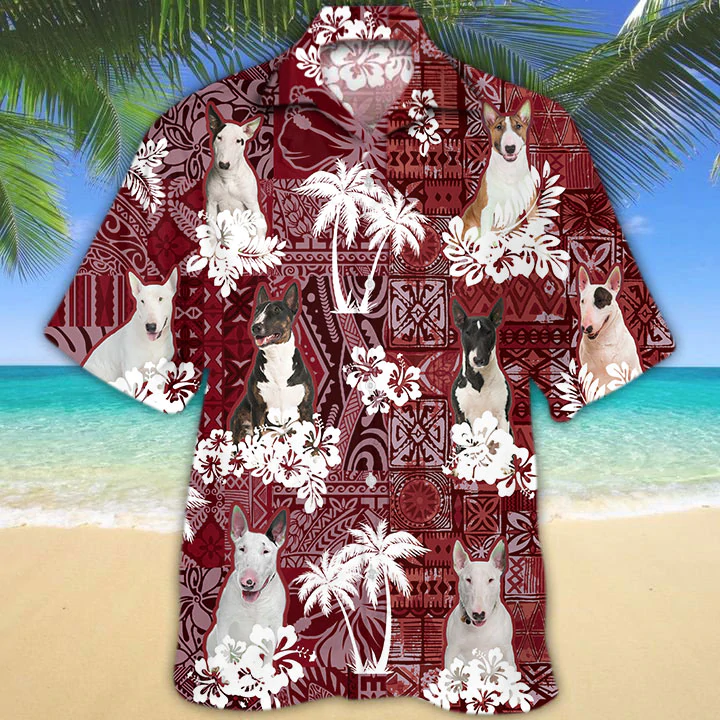 Bull Terrier Red Hawaiian Shirt, Animal Summer Shirts, Dog Lover Shirts, Hawaiian Shirt Men HO1293
