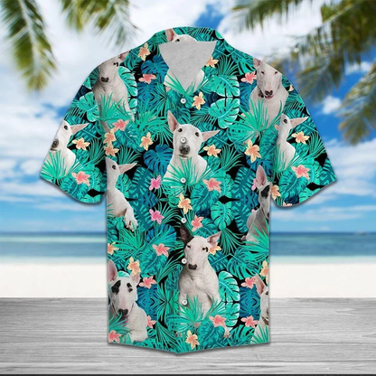 Bull Terrier Into Tropical Jungle Hawaiian Shirt, Dog hawaiian shirt for men and women HO1740