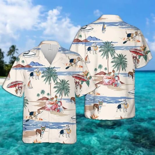 Bull Terrier Summer Beach Hawaiian Shirt, Hawaiian Shirts for Men, Hawaiian Shirts for Men, Aloha Beach Shirt HO0975