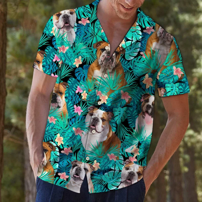 Bulldog Lovers Tropical Palm Tree Leaves Summer Vacation Aloha Hawaiian Shirt HO1987