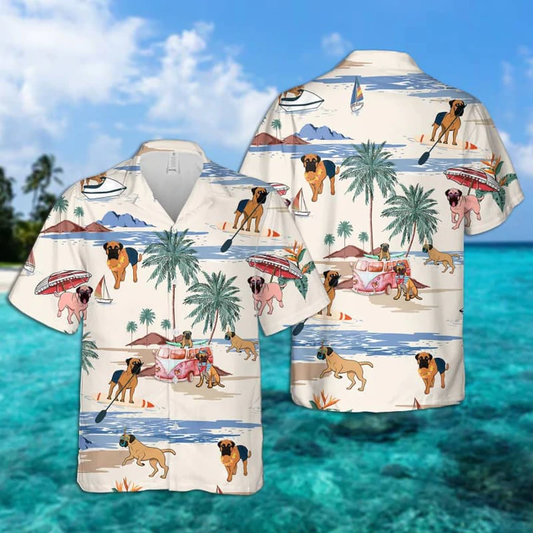 Bullmastiff Summer Beach Hawaiian Shirt, Hawaiian Shirts for Men Short Sleeve Aloha Beach Shirt HO0164