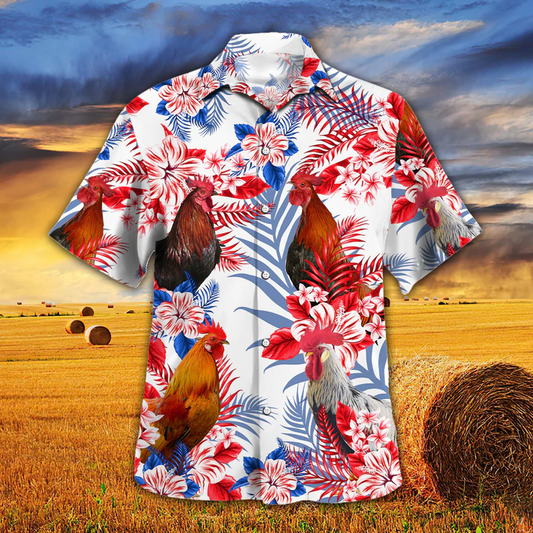 Chicken Cattle Lovers American Flag Hawaiian Shirt, Chicken aloha Hawaiian shirt, Flowers Aloha Shirt For Men, Women HO2612