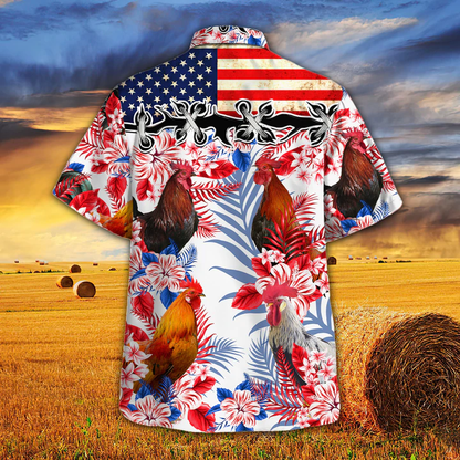 Chicken Cattle Lovers American Flag Hawaiian Shirt, Chicken aloha Hawaiian shirt, Flowers Aloha Shirt For Men, Women HO2612