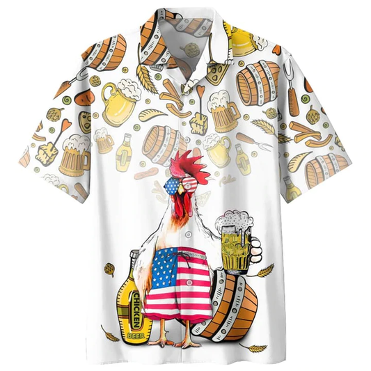 Chicken Beer Hawaiian Shirt, Summer Men Hawaiian Shirts - Casual Button Down Short Sleeve Shirt HO2480