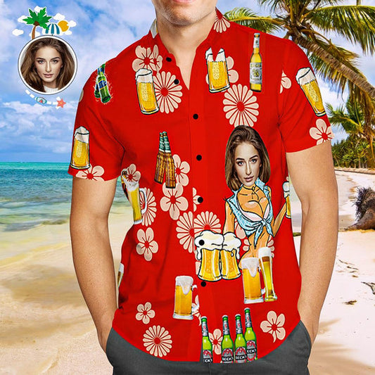 Men Custom Face Girlfriend and Wife All Over Print Hawaiian Shirt, Funny Shirt for Him HO4355
