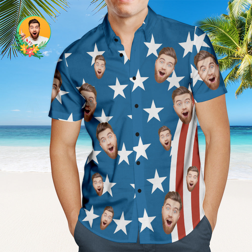 Custom Face Men's Hawaiian Shirts 4th of July American Flag Patriotic Independence Day Hawaiian Shirts HO3946