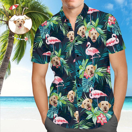 Face on Shirts Custom Hawaiian Shirt with Face Leaves & Flamingo Button Down Shirts HO4359