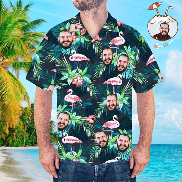 Face on Shirts Custom Hawaiian Shirt with Face Leaves & Flamingo Button Down Shirts HO4359