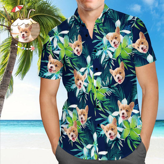 Custom Hawaiian Shirt with Face Custom Dog Face Tropical Shirts Leaves, Gift for Dog Lovers HO4360
