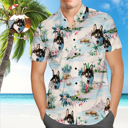 Custom Dog Face Hawaiian Shirt Custom Tropical Shirts Men's All Over Print Hawaiian Shirt HO4358