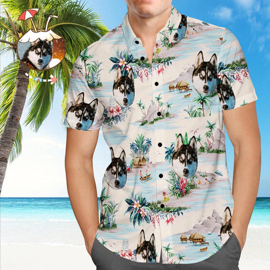 Custom Dog Face Hawaiian Shirt Custom Tropical Shirts Men's All Over Print Hawaiian Shirt HO4358